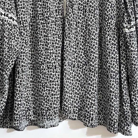 Max Studio Womens Peasant Long Sleeve Top Size 2X Black White Floral Boho Flowy - Picture 5 of 10